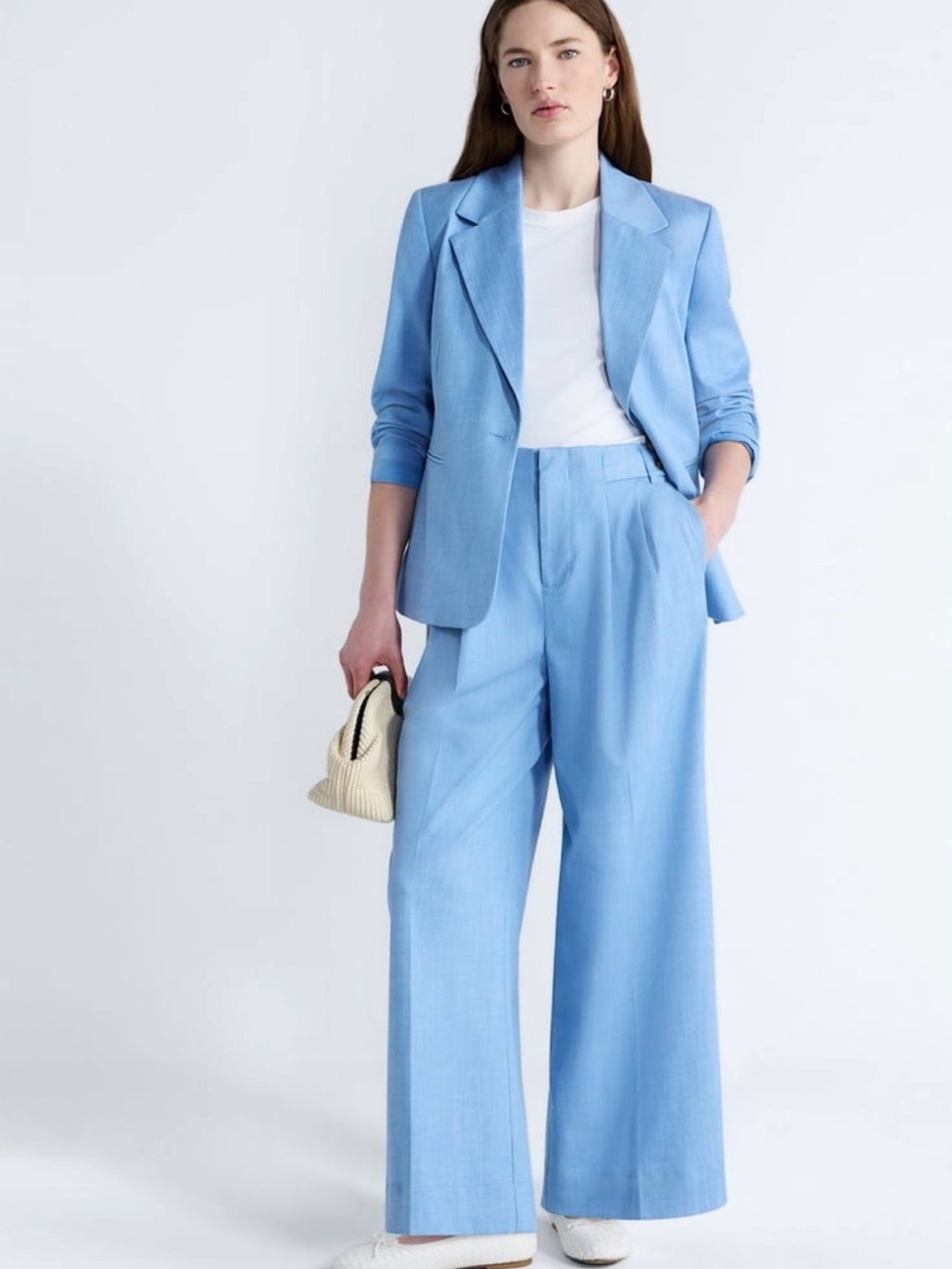 2 Piece Set:  Light Blue Linen Blend, Blazer/Pants